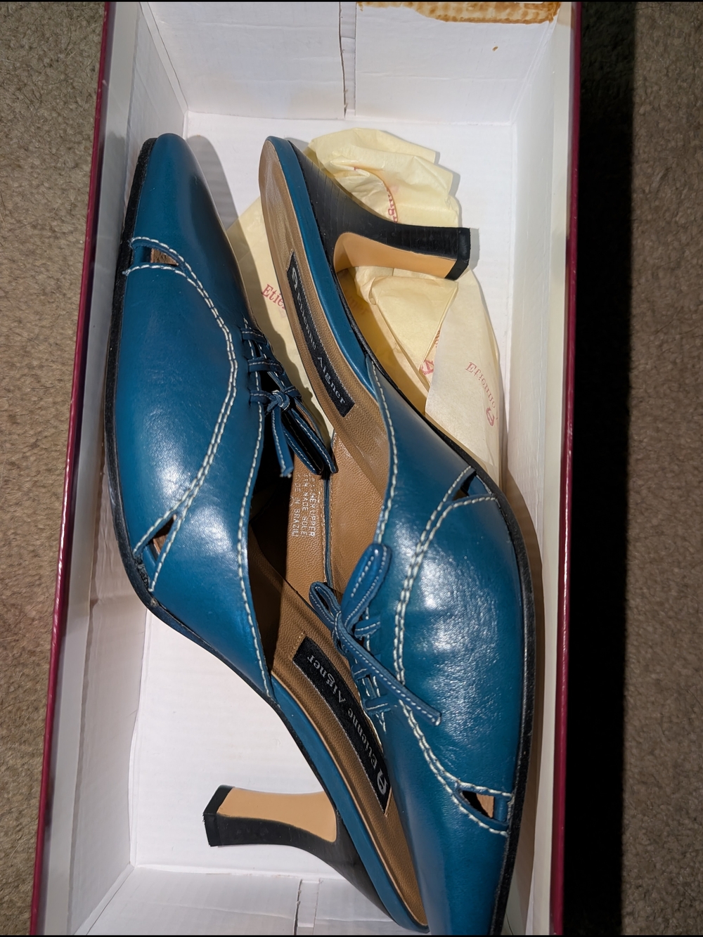 Etienne Aigner Teal Leather Slingback Heels with Contrast Stitching